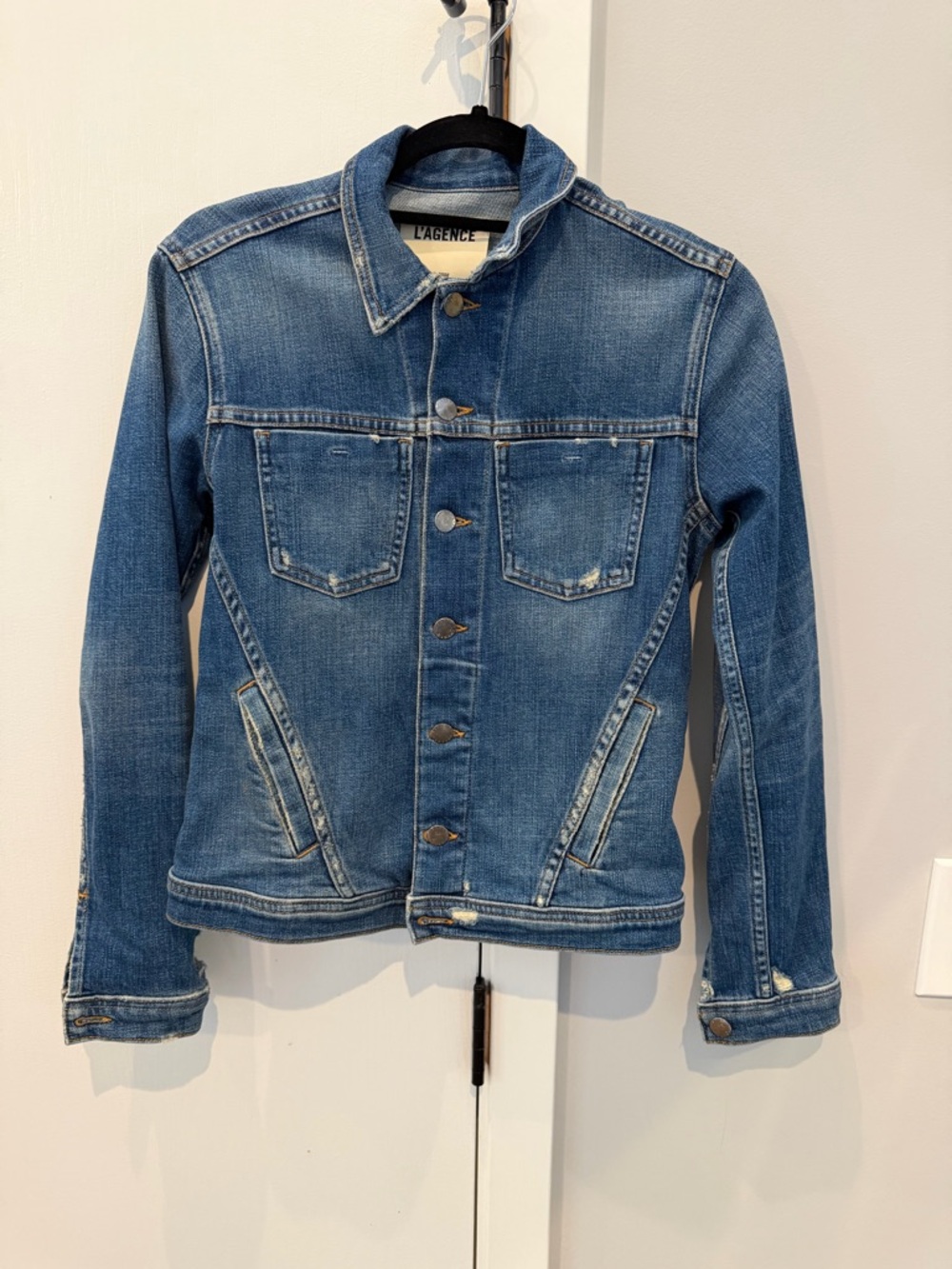 L'AGENCE Medium Blue Denim Trucker Jacket